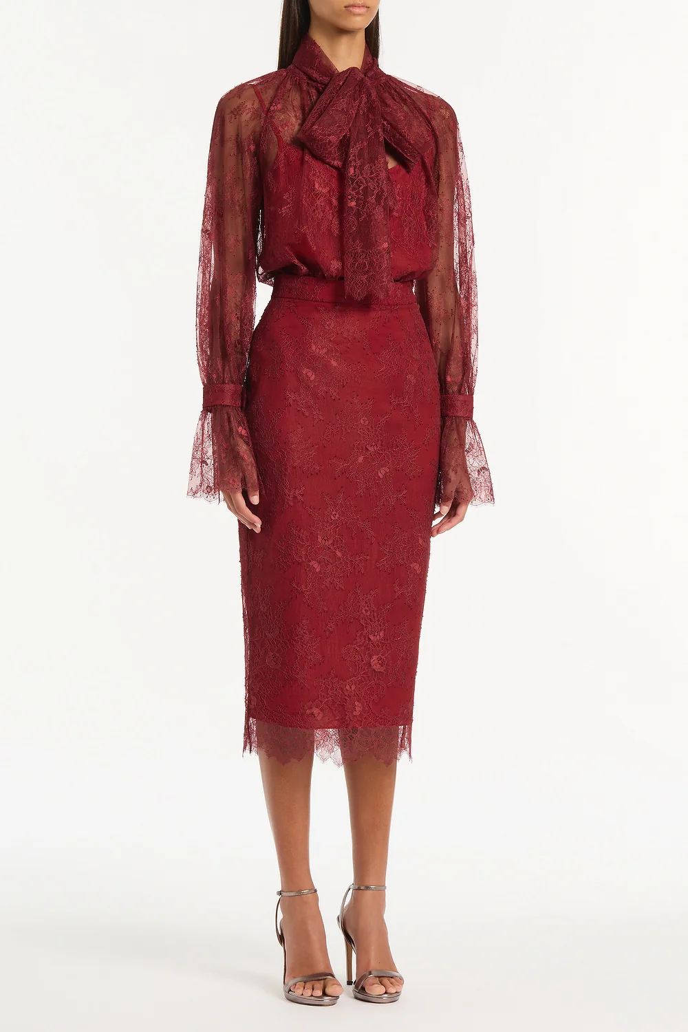 DAHLIA RED LACE TIE FRONT BLOUSE - Image 3