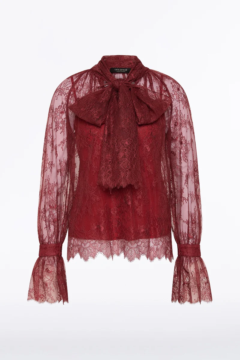 DAHLIA RED LACE TIE FRONT BLOUSE - Image 4
