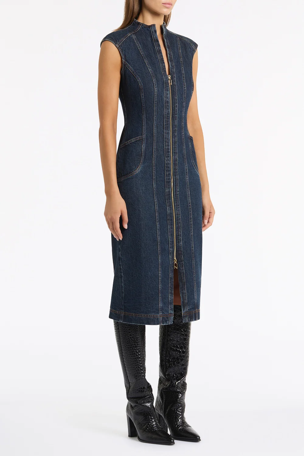 DARK INDIGO DENIM PANEL DRESS - Image 2