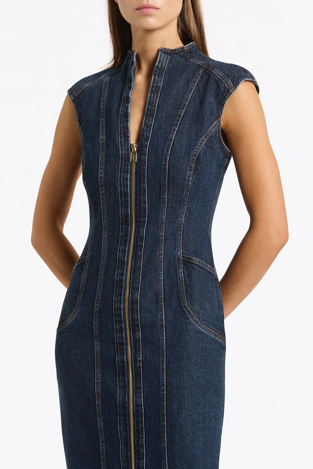 DARK INDIGO DENIM PANEL DRESS - Image 4
