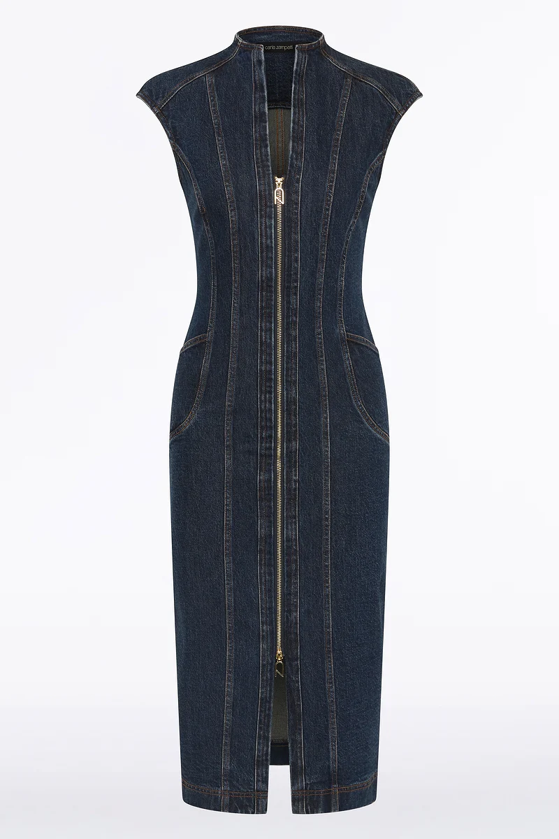 DARK INDIGO DENIM PANEL DRESS - Image 5