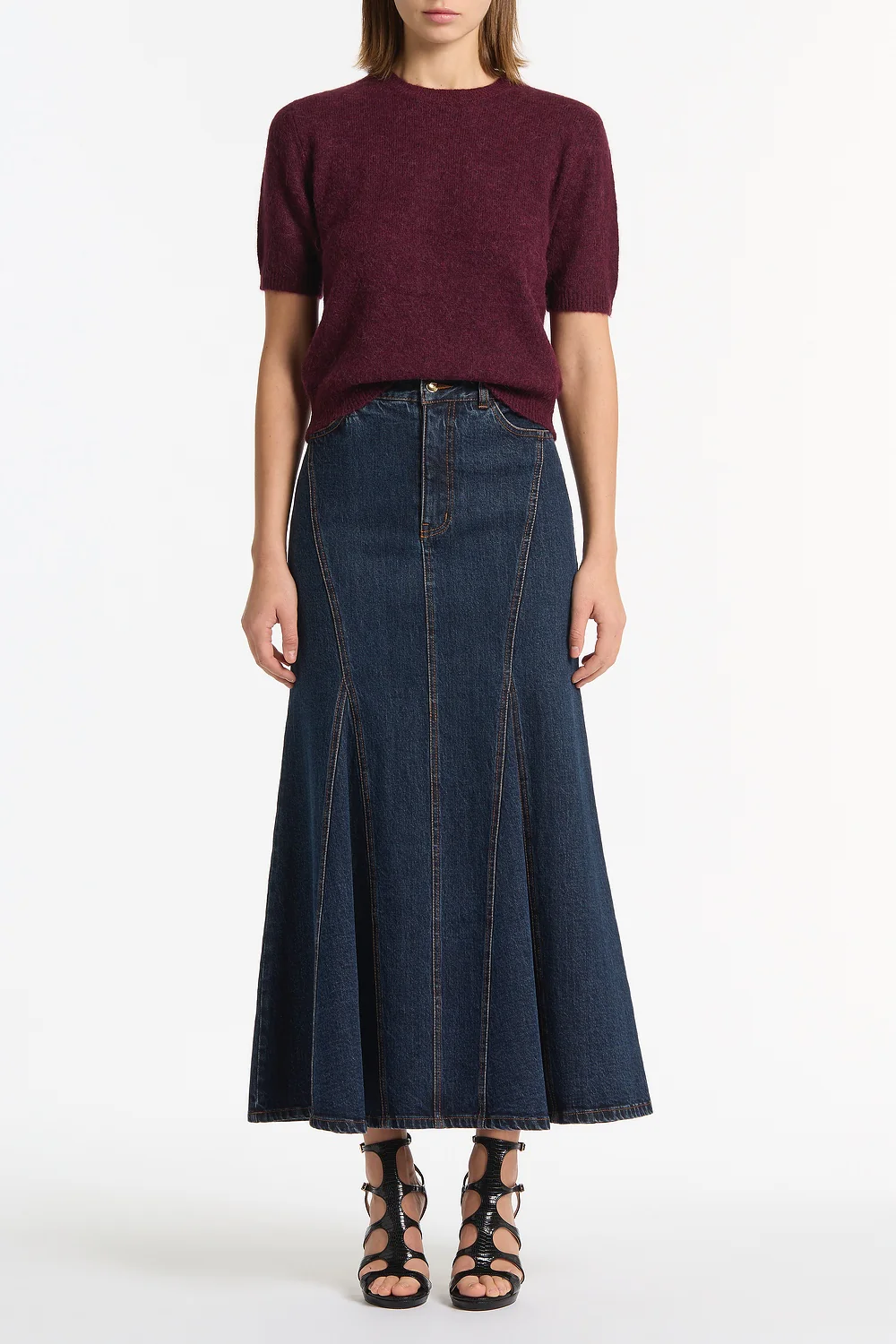 DARK INDIGO PANEL DENIM SKIRT - Image 3