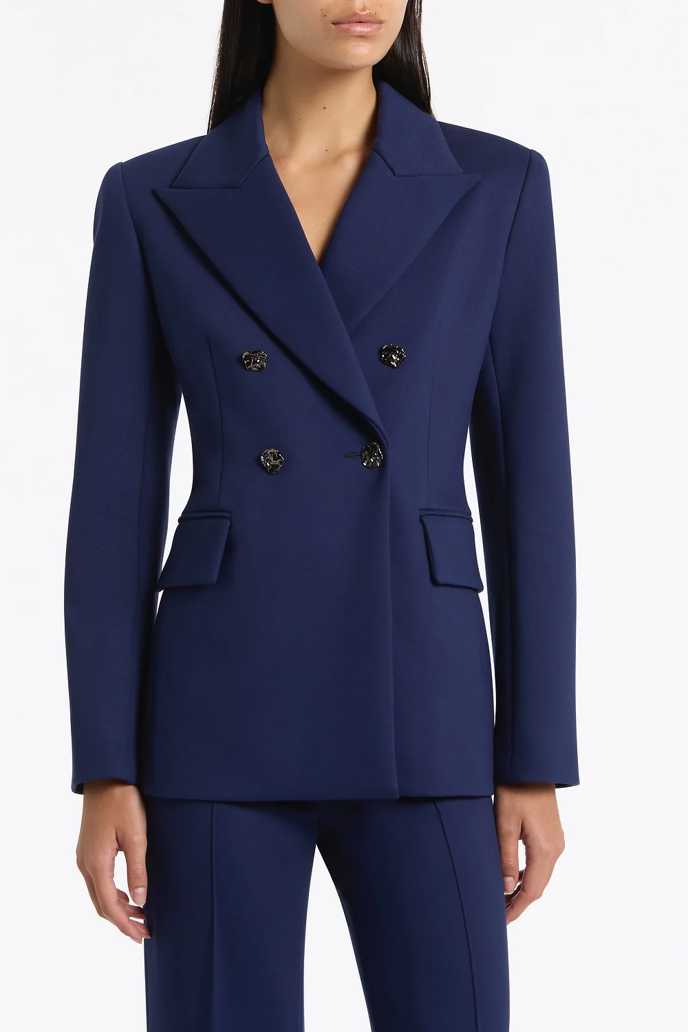 DEEP BLUE PONTE DOUBLE BREASTED BLAZER - Image 4