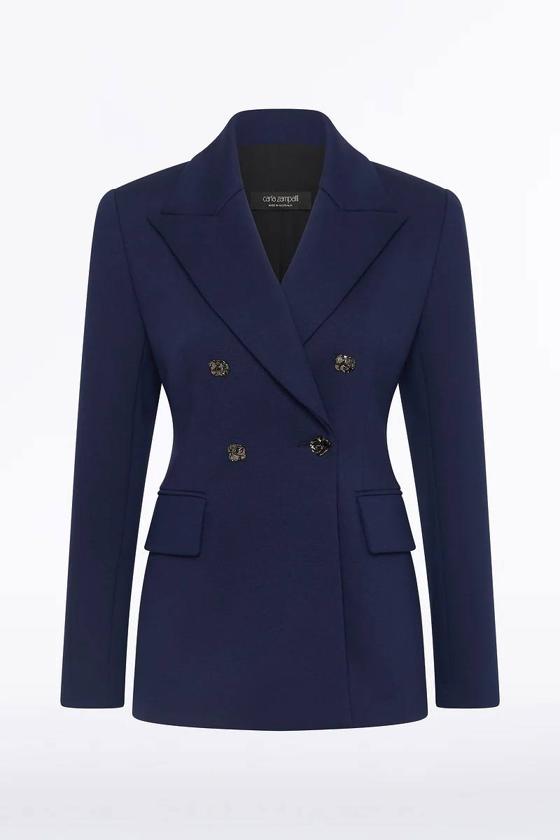 DEEP BLUE PONTE DOUBLE BREASTED BLAZER - Image 6