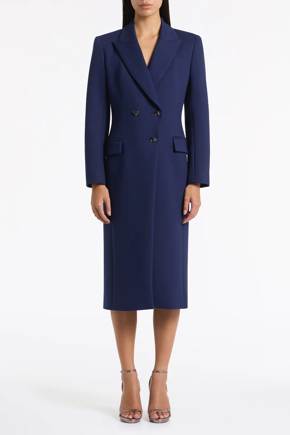 DEEP BLUE PONTE DOUBLE BREASTED COAT