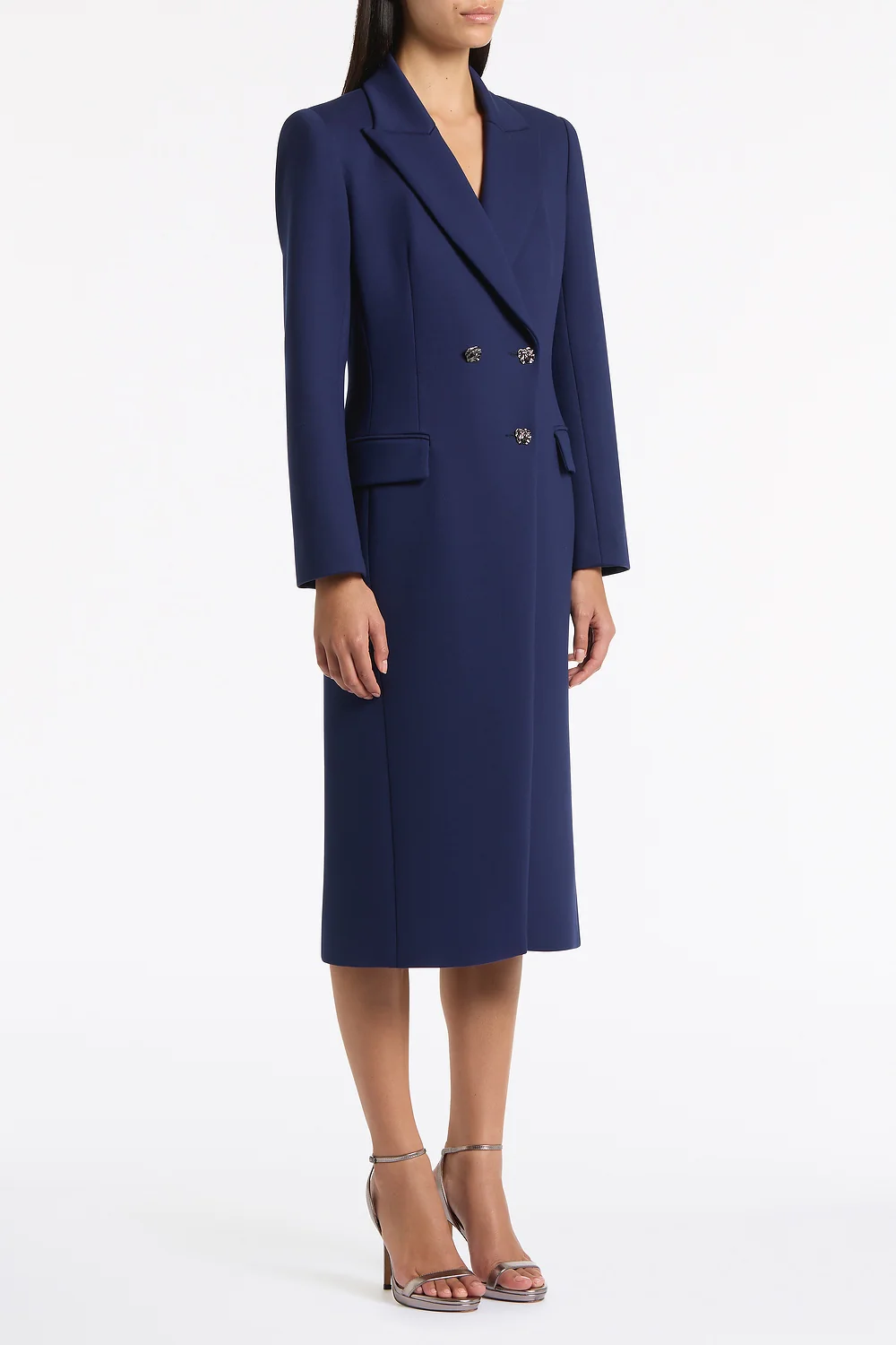 DEEP BLUE PONTE DOUBLE BREASTED COAT - Image 2