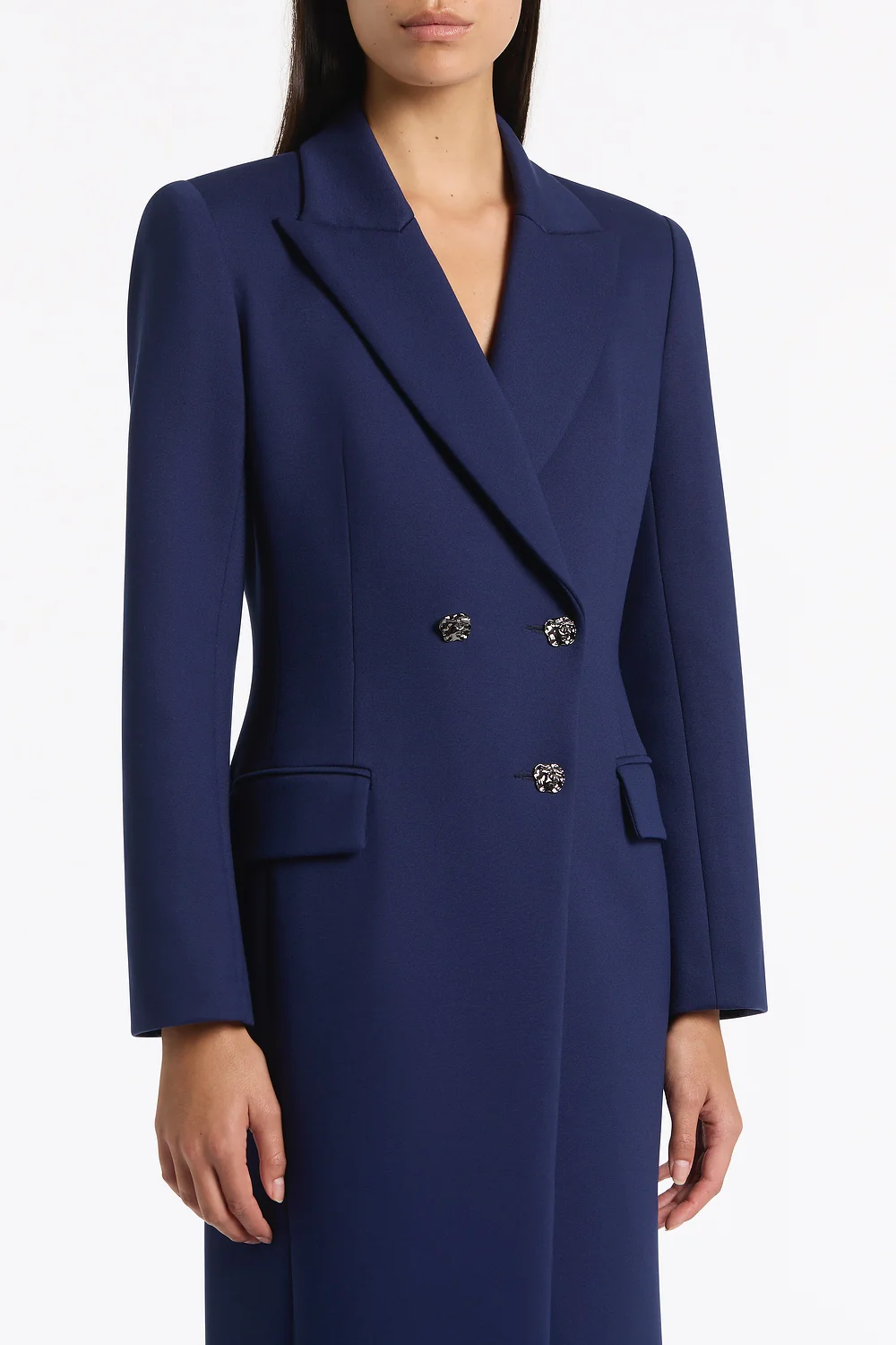 DEEP BLUE PONTE DOUBLE BREASTED COAT - Image 4