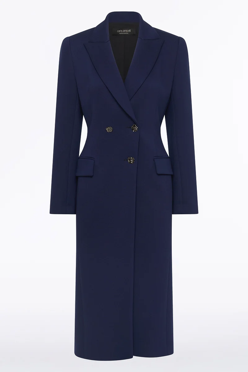 DEEP BLUE PONTE DOUBLE BREASTED COAT - Image 7