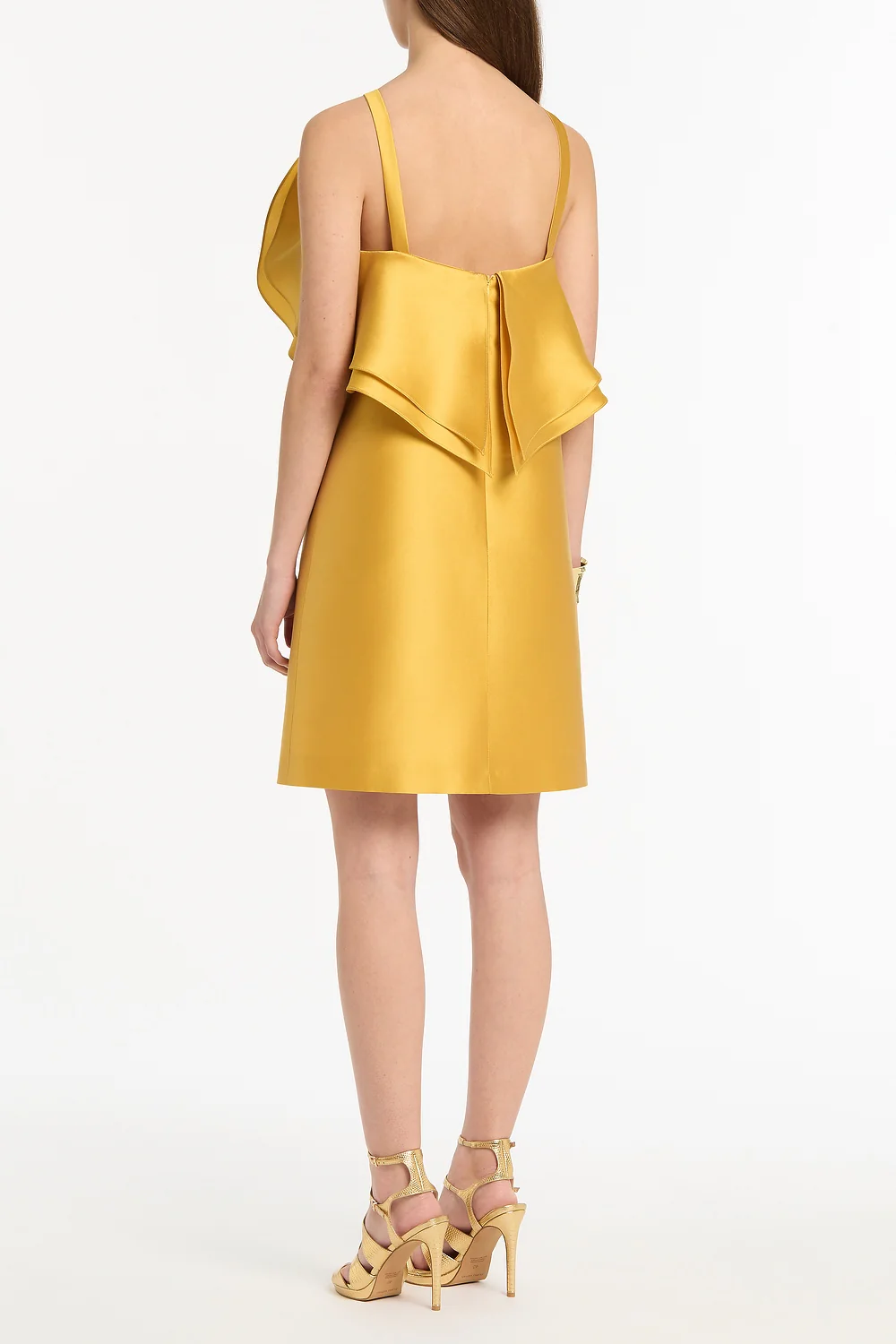 GOLDEN MATTE SATEEN SCULPTURAL FLOWER MINI DRESS - Image 3