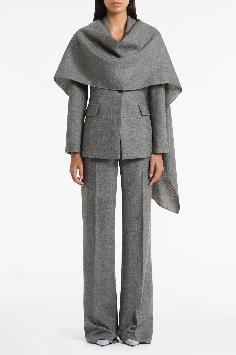 GREY MELANGE WOOL SUITING SCARF JACKET