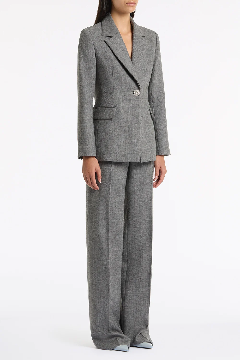 GREY MELANGE WOOL SUITING SCARF JACKET - Image 3