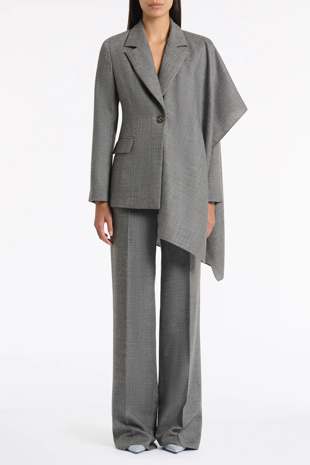 GREY MELANGE WOOL SUITING SCARF JACKET - Image 5