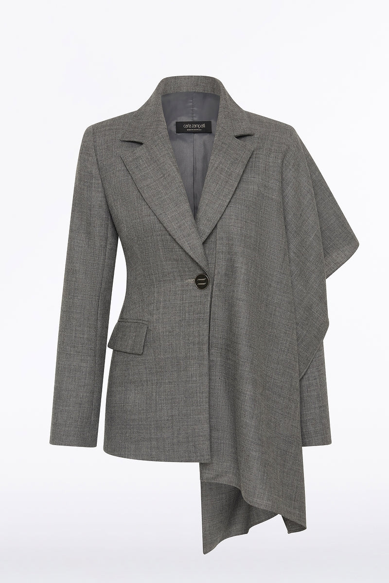 GREY MELANGE WOOL SUITING SCARF JACKET - Image 7