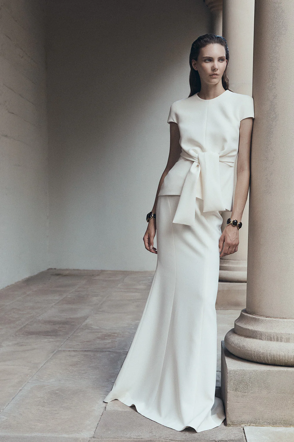 IVORY CREPE FISHTAIL MAXI SKIRT - Image 5