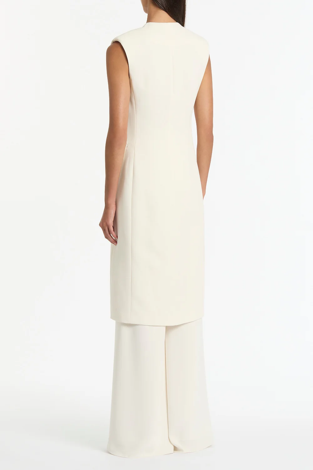 IVORY CREPE LONG LINE VEST - Image 2