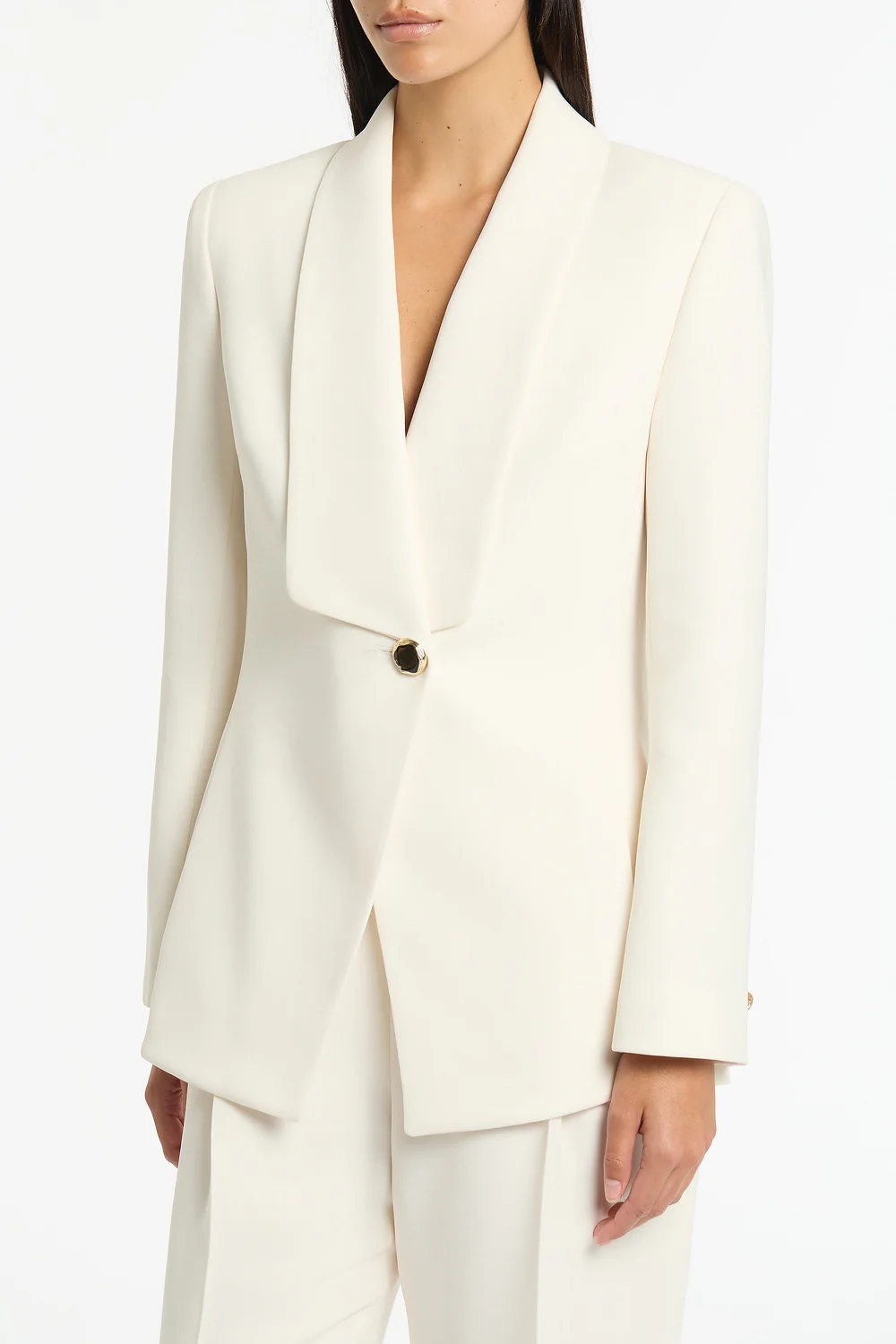 IVORY CREPE SHAWL COLLAR JACKET - Image 4