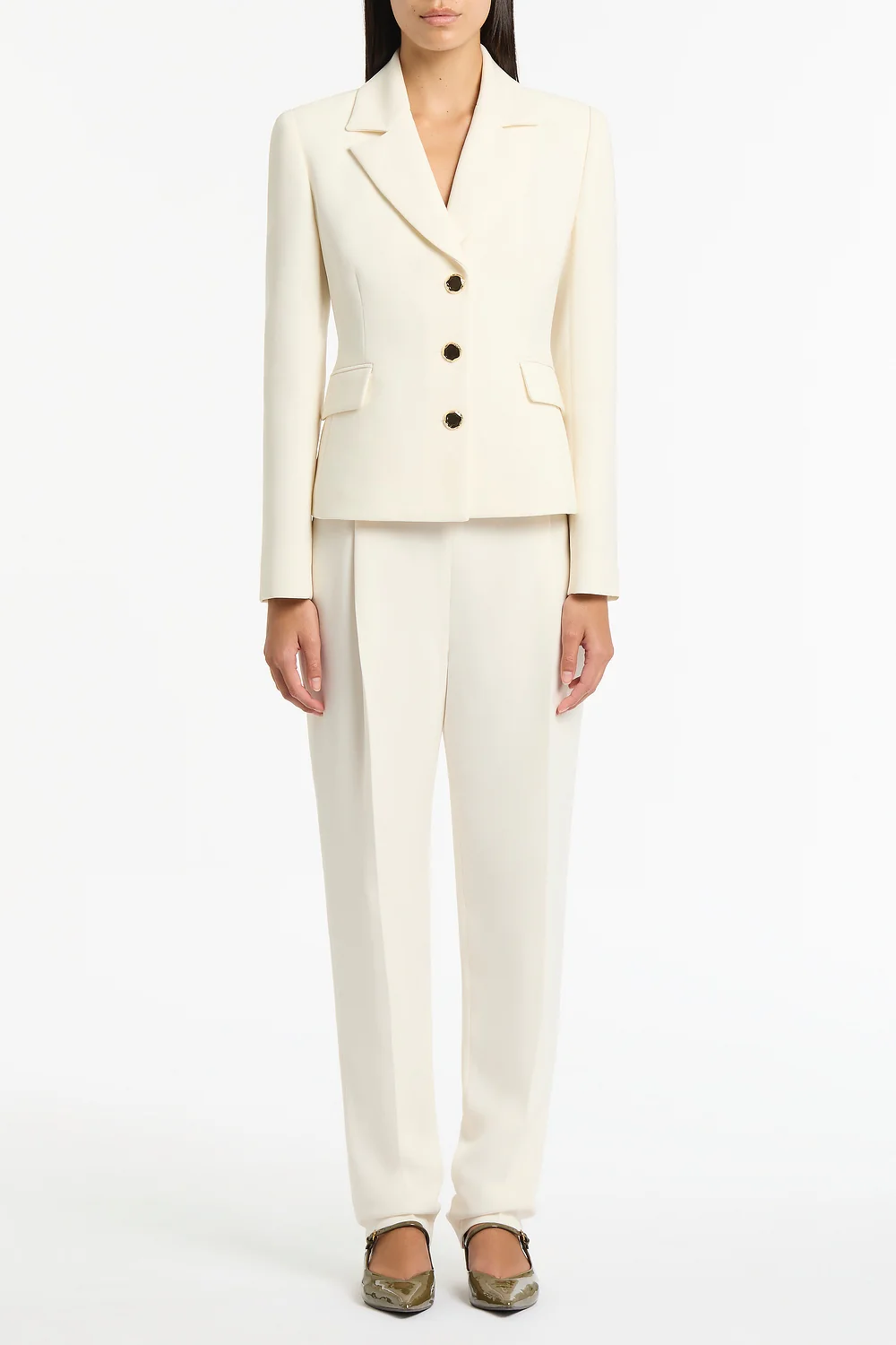 IVORY CREPE TAPERED LEG PLEAT PANT