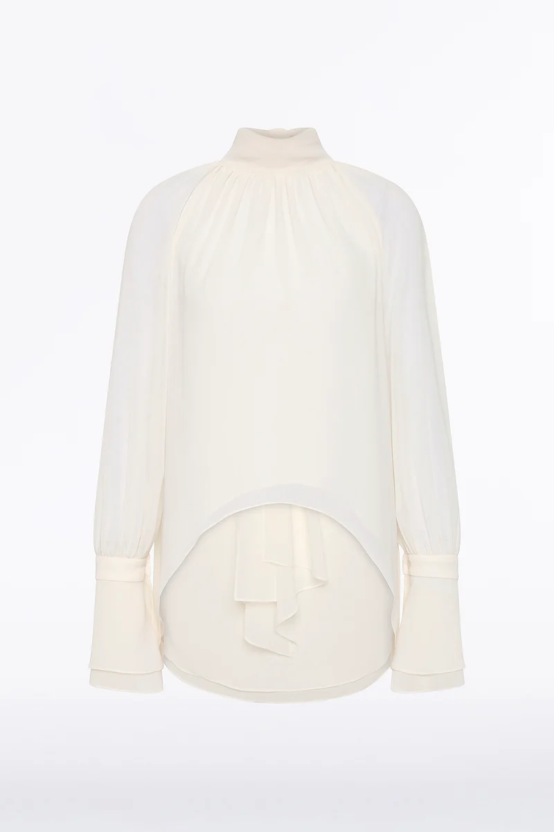 IVORY GEORGETTE HIGH LOW BLOUSE - Image 6