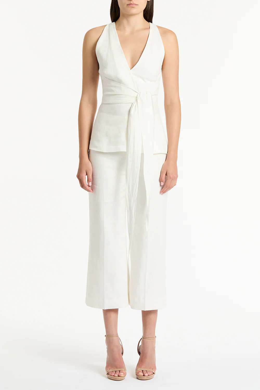 IVORY LINEN PANT WAISTED CROP PANT