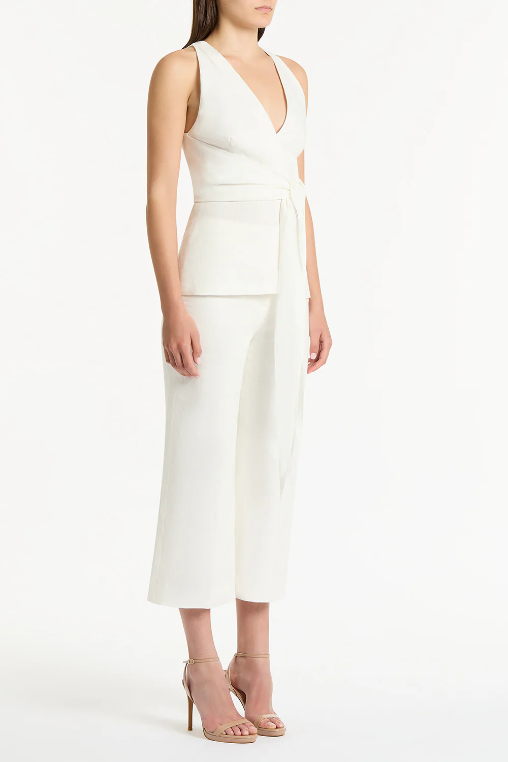 IVORY LINEN PANT WAISTED CROP PANT - Image 3
