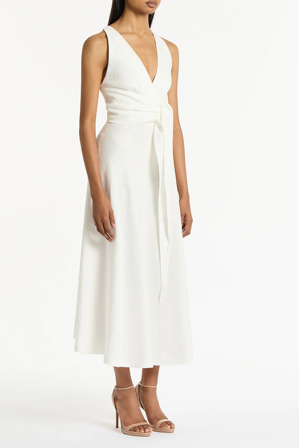 IVORY LINEN V-NECK WRAP DRESS - Image 3