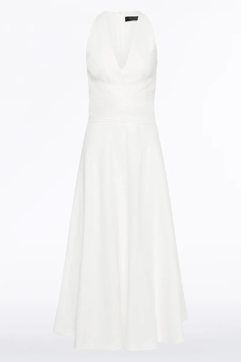 IVORY LINEN V-NECK WRAP DRESS - Image 6
