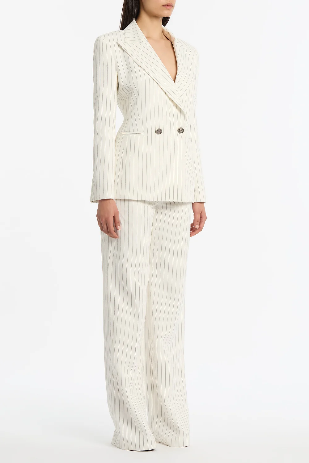 IVORY PINSTRIPE LINEN DOUBLE BREASTED JACKET - Image 2