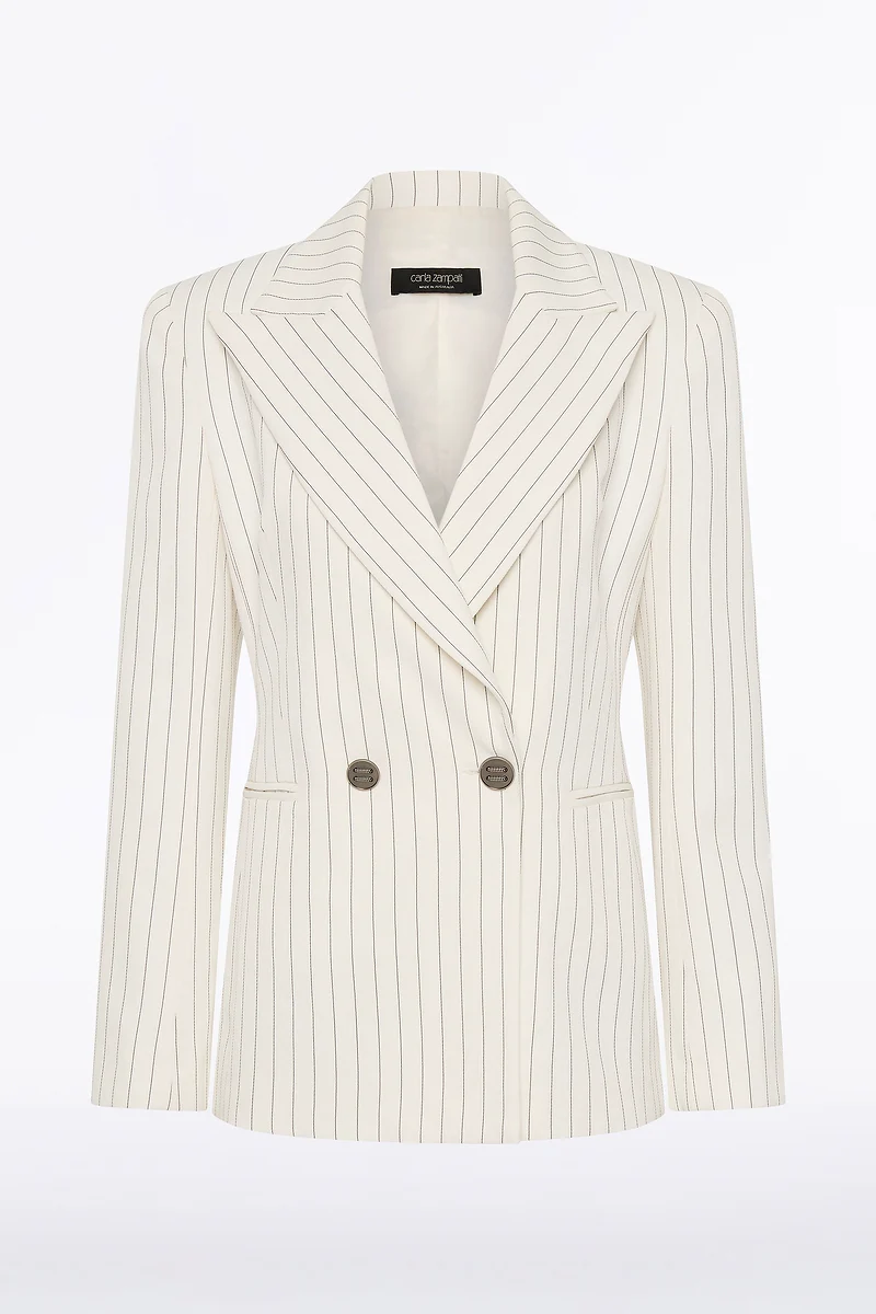 IVORY PINSTRIPE LINEN DOUBLE BREASTED JACKET - Image 5