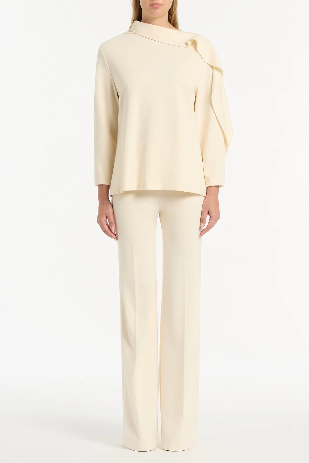IVORY PONTE SHOULDER DETAIL TOP