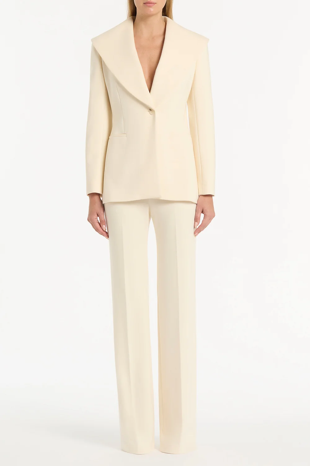 IVORY PONTE WIDE SHAWL COLLAR JACKET