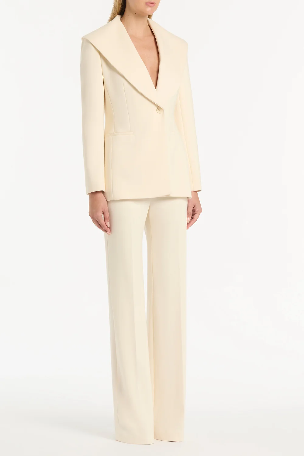IVORY PONTE WIDE SHAWL COLLAR JACKET - Image 3