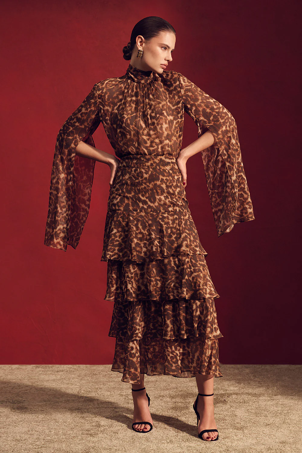 LEOPARD SILK TIERED MAXI SKIRT - Image 4
