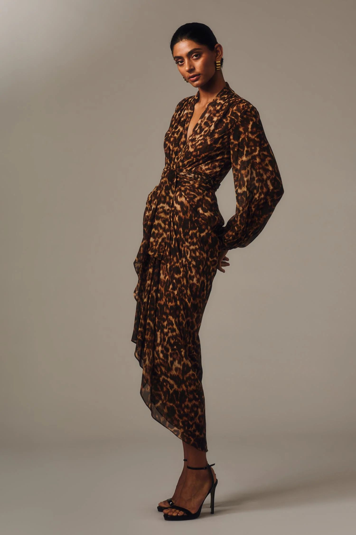 LEOPARD SILK WATERFALL DRESS - Image 5
