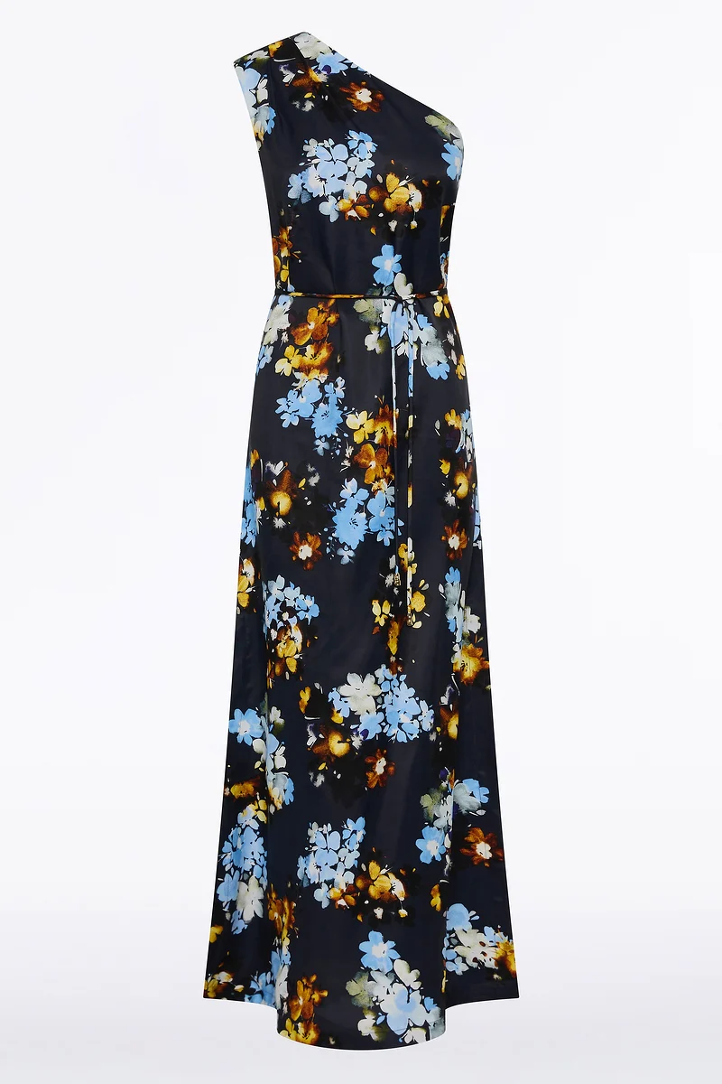 MIDNIGHT BOTANICA VISCOSE TWILL ONE SHOULDER DRESS - Image 6