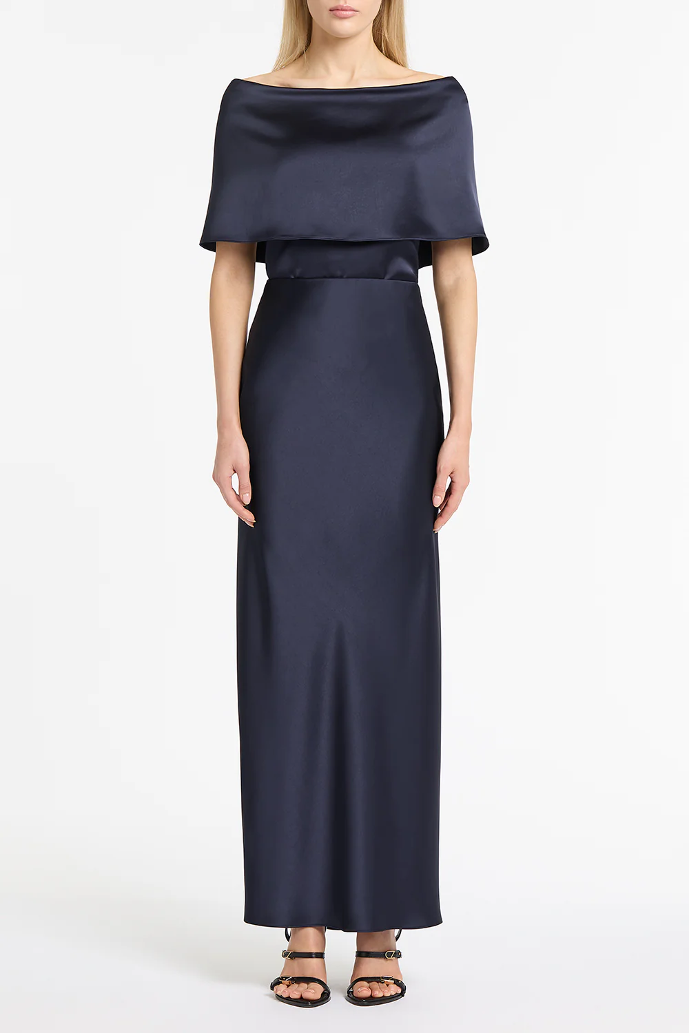 MIDNIGHT SATIN OFF SHOULDER TOP