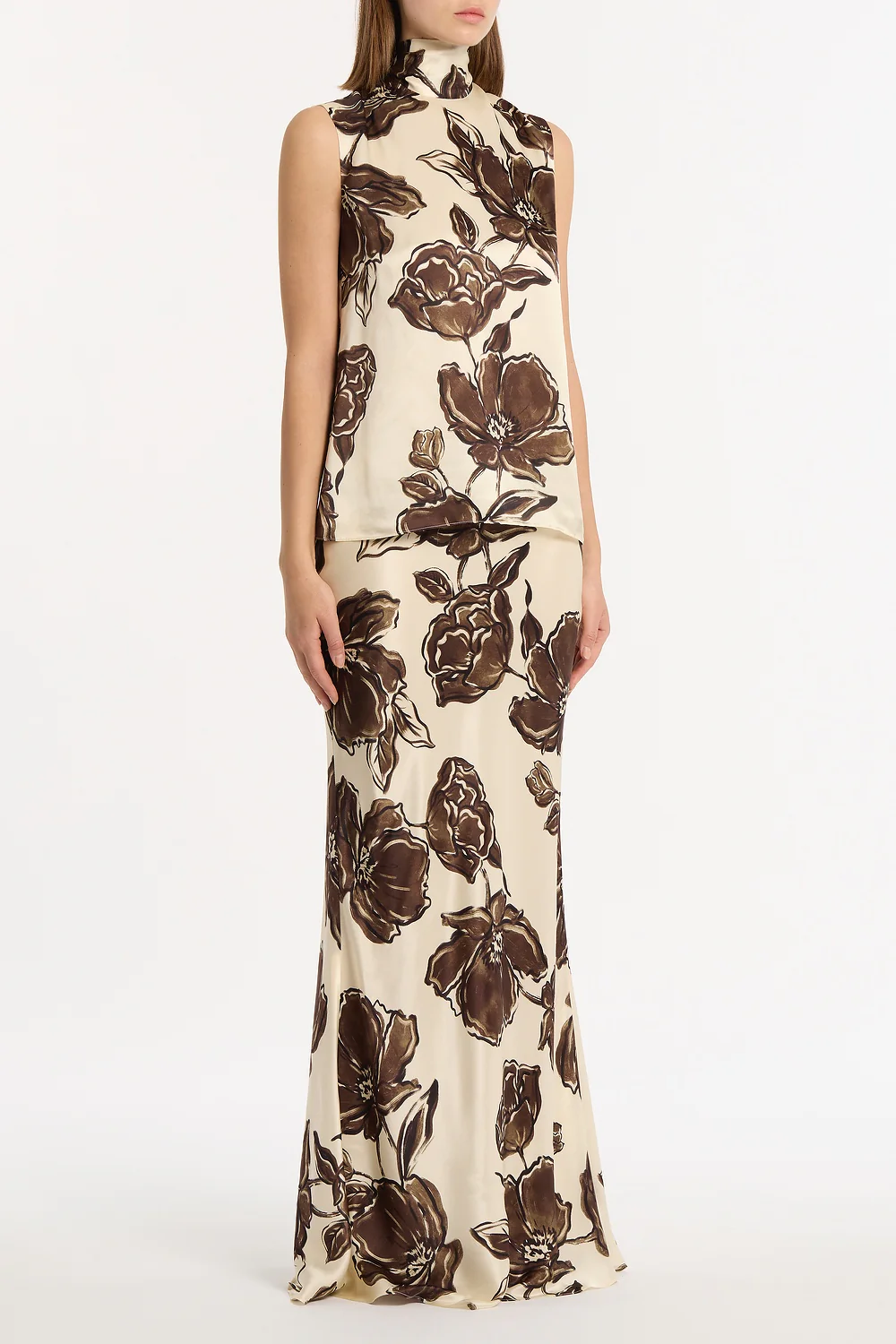 MOCHA BOUQUET SILK VISCOSE BIAS FISHTAIL SKIRT - Image 2