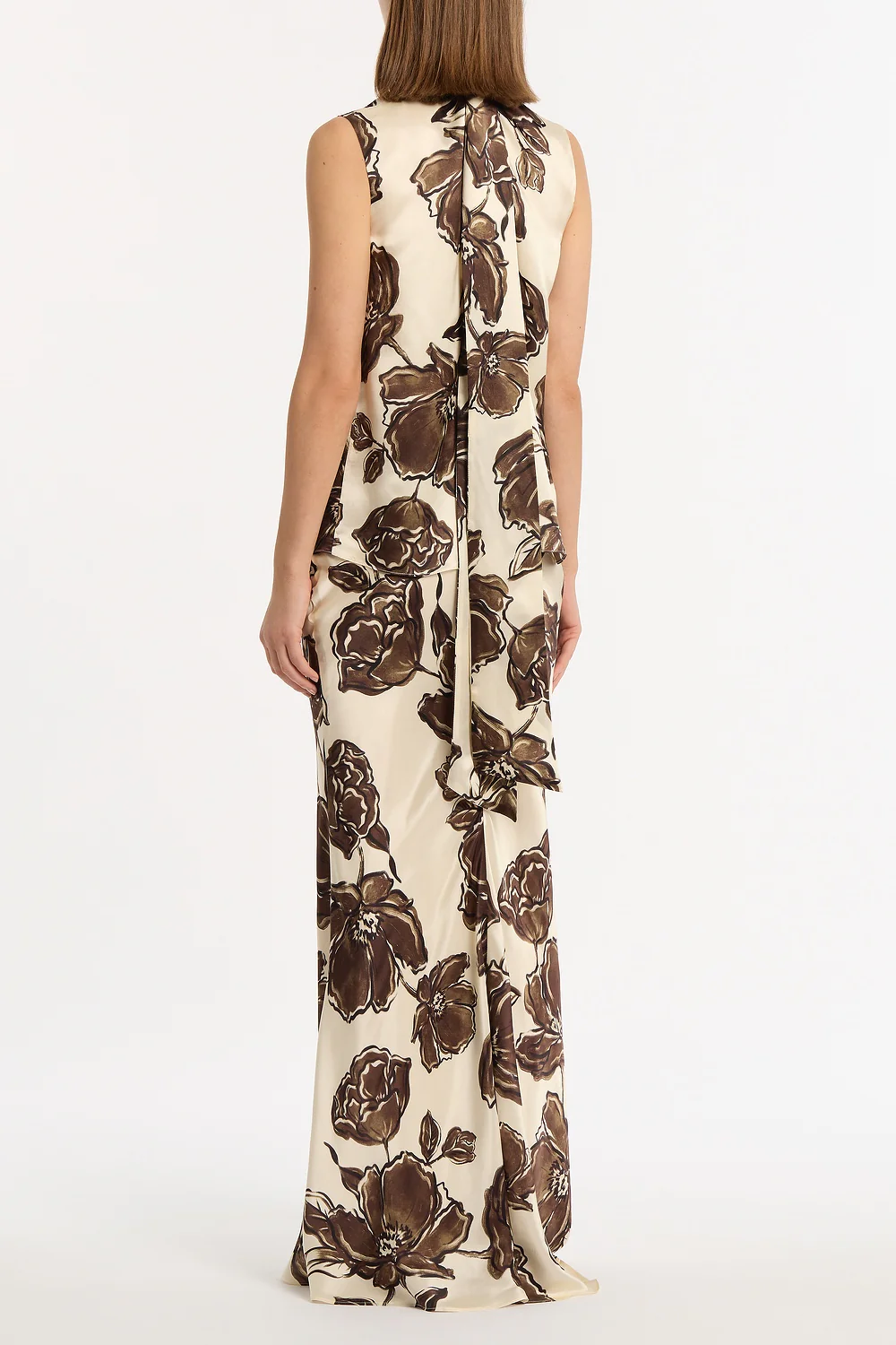 MOCHA BOUQUET SILK VISCOSE BIAS FISHTAIL SKIRT - Image 3