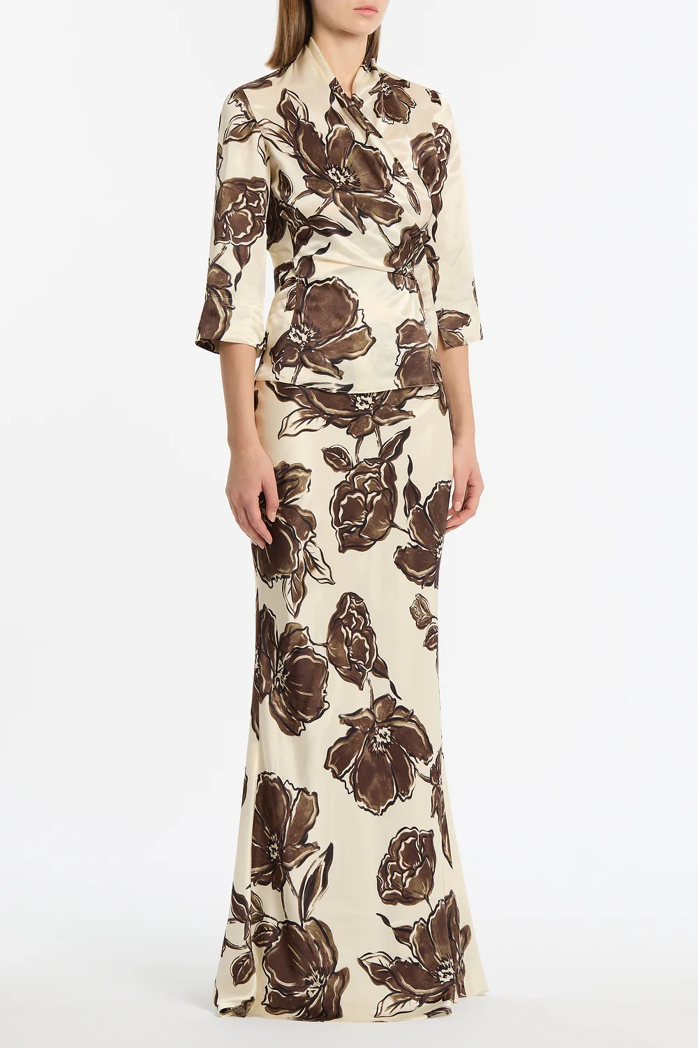 MOCHA BOUQUET SILK VISCOSE WRAP TOP - Image 2