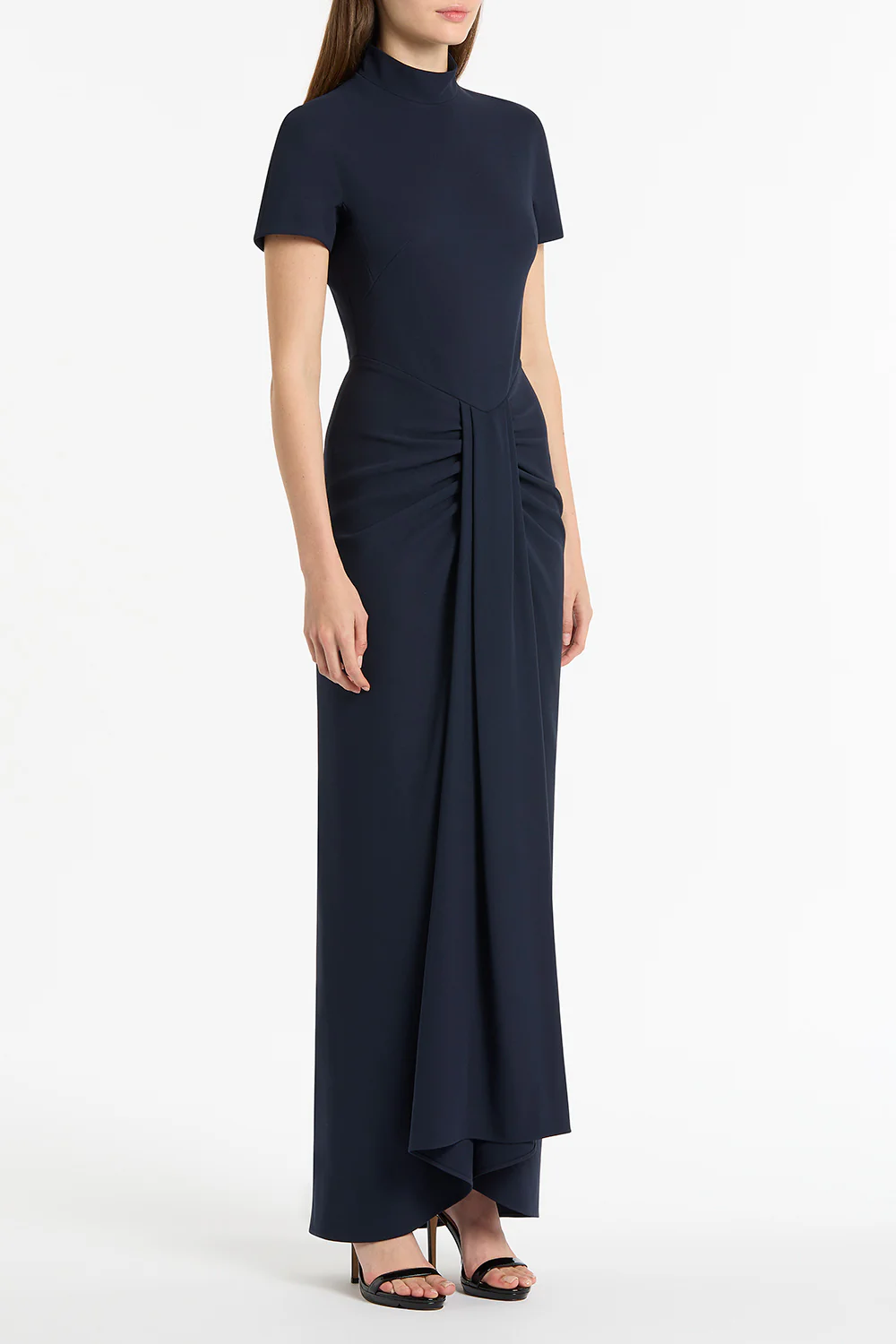 NAVY CREPE FITTED WATERFALL GOWN - Image 3