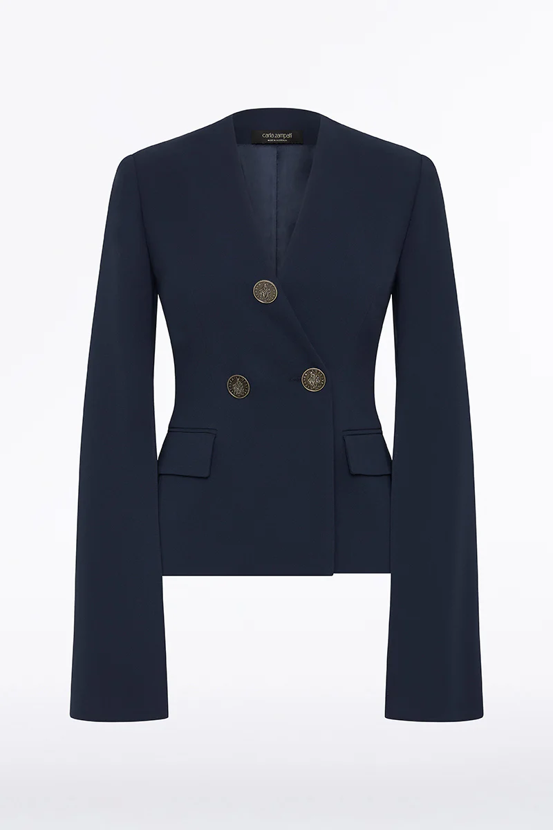 NAVY CREPE MONETA ROME JACKET - Image 4