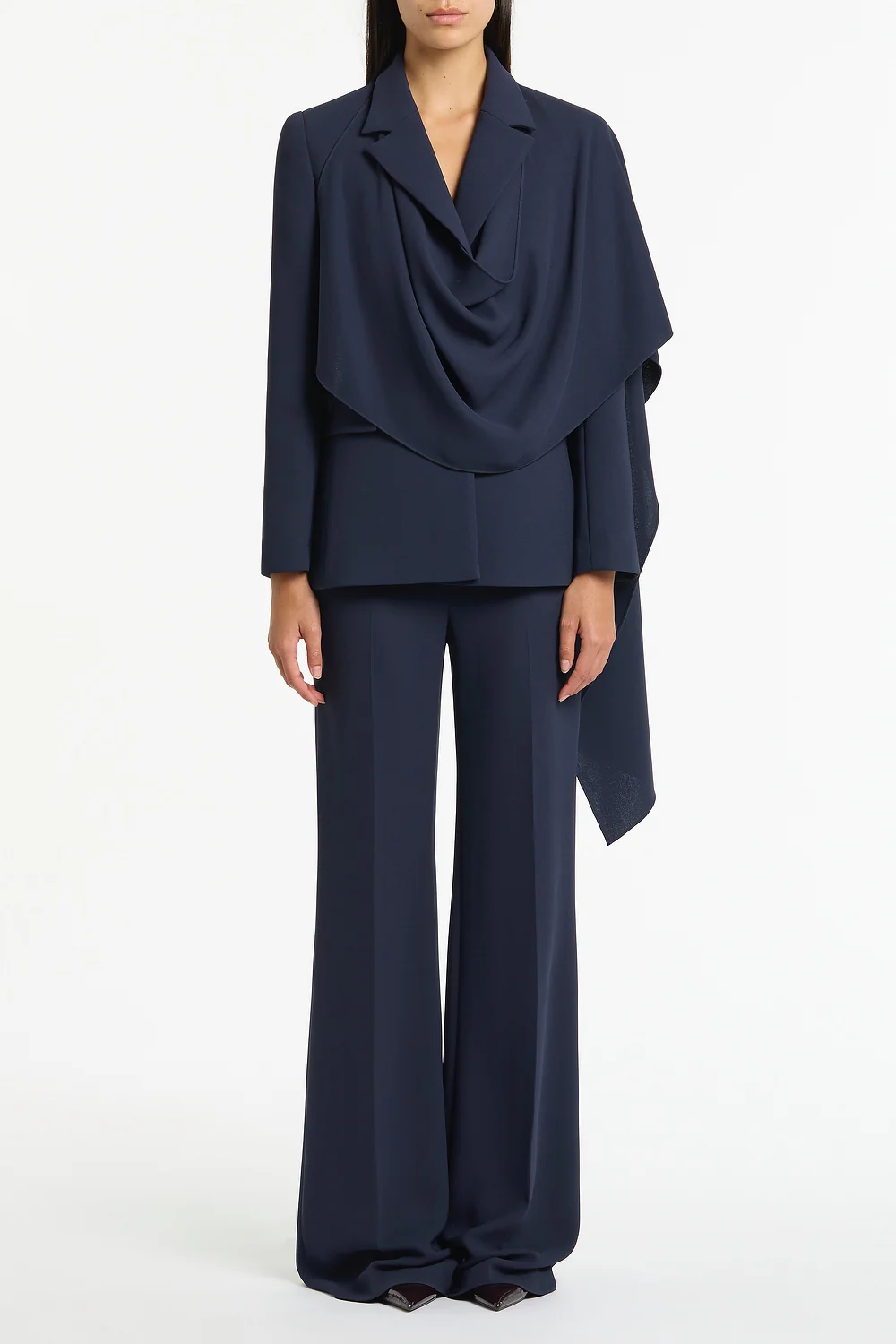 NAVY CREPE SCARF JACKET