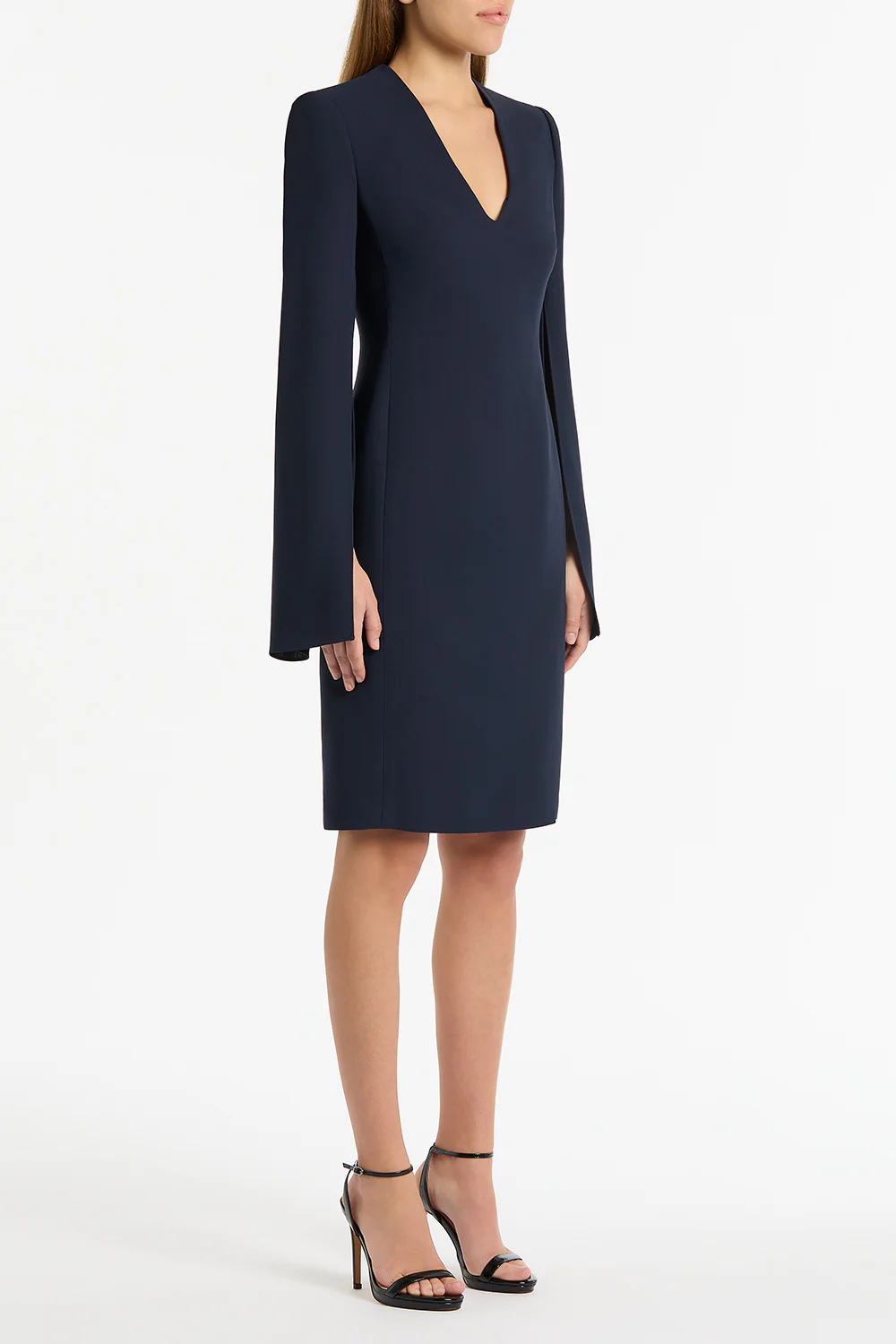 NAVY CREPE V-NECK LOVERO DRESS - Image 3