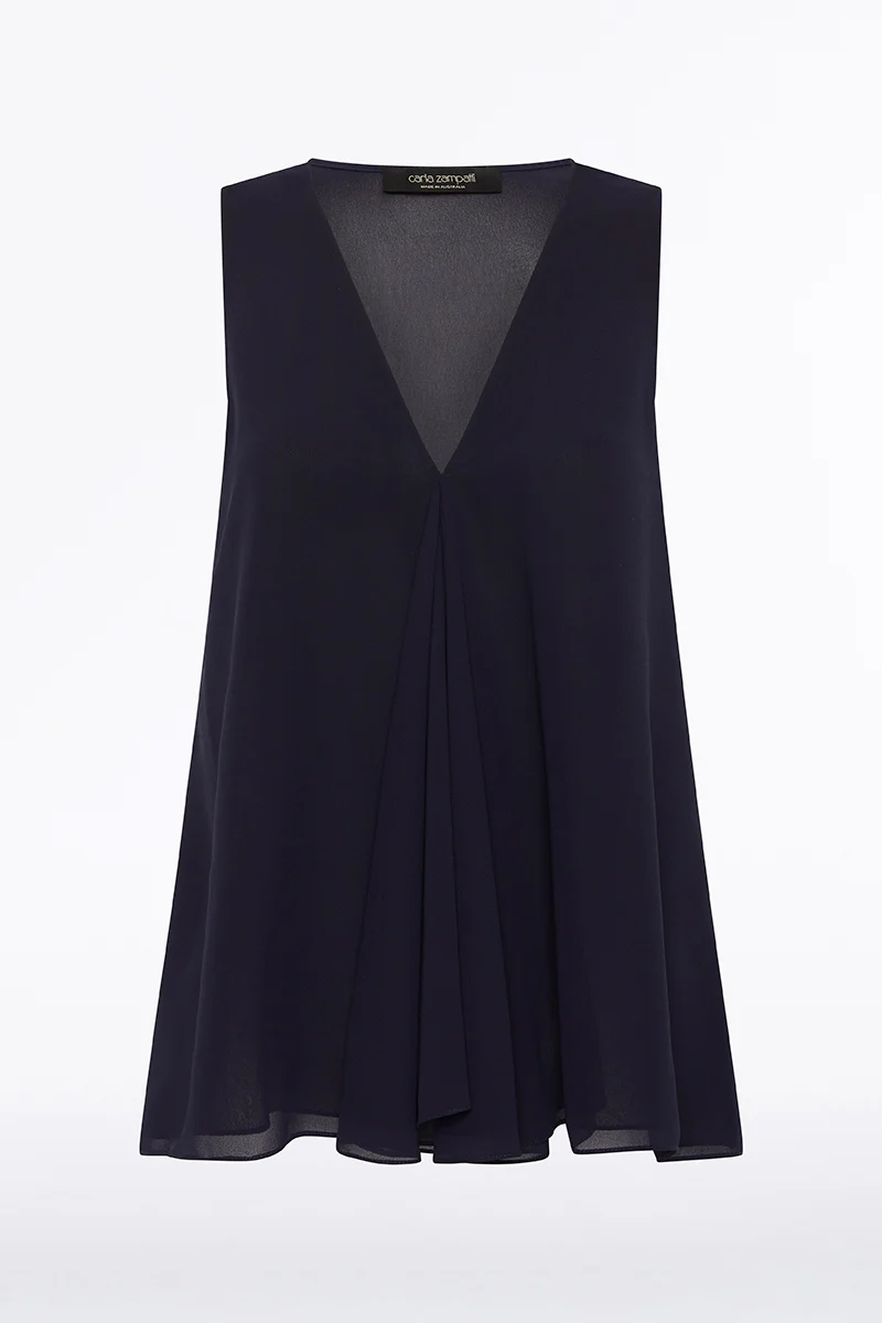 NAVY GEORGETTE FLUTED TANK - Image 4