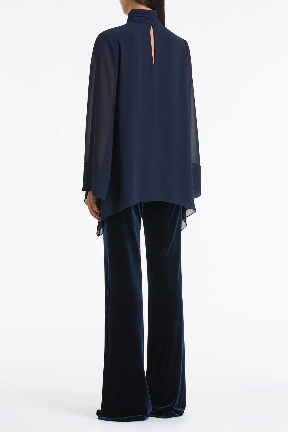 NAVY GEORGETTE PEAKED HEM TOP - Image 3