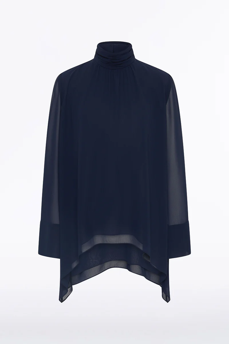 NAVY GEORGETTE PEAKED HEM TOP - Image 4
