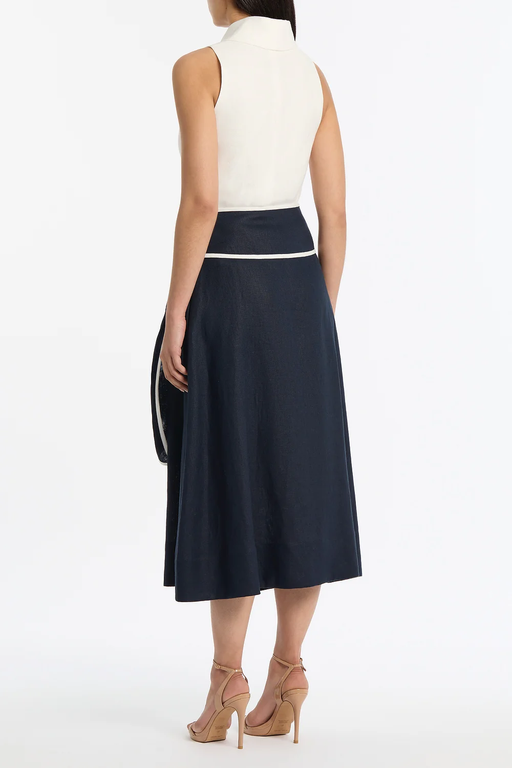 NAVY LINEN WRAP SKIRT - Image 3