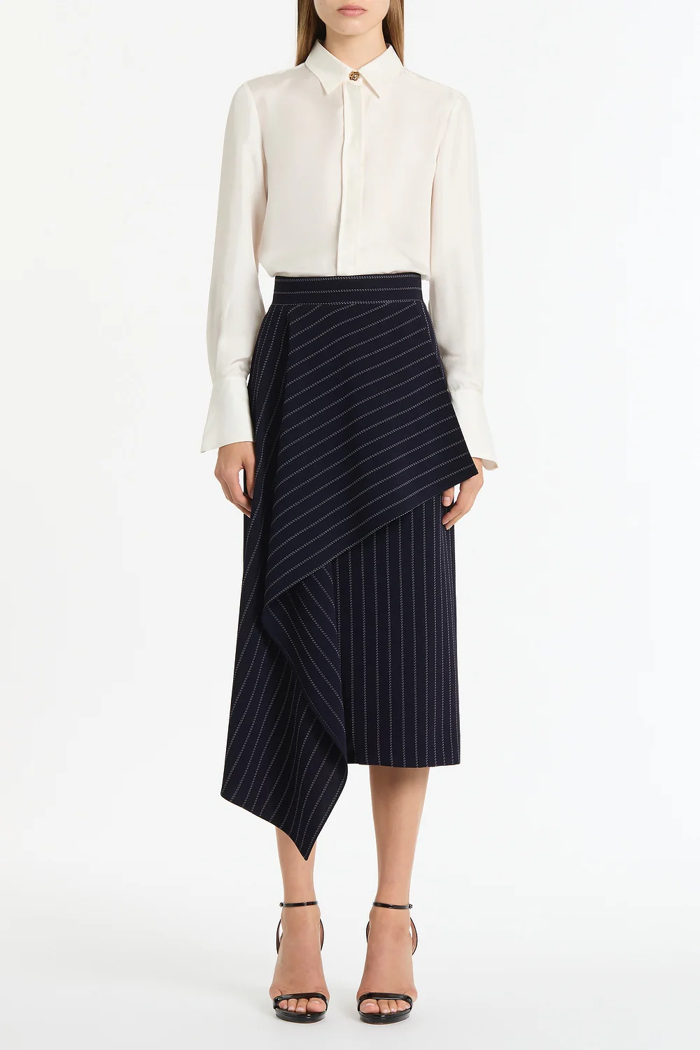 NAVY PINSTRIPE ASYMMETRIC SKIRT - Image 4