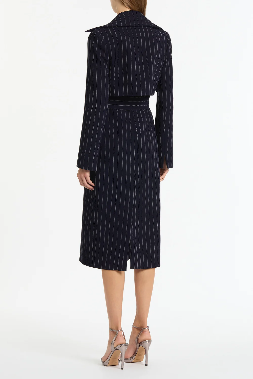 NAVY PINSTRIPE DOUBLE-BREASTED TRENCH COAT - Image 2