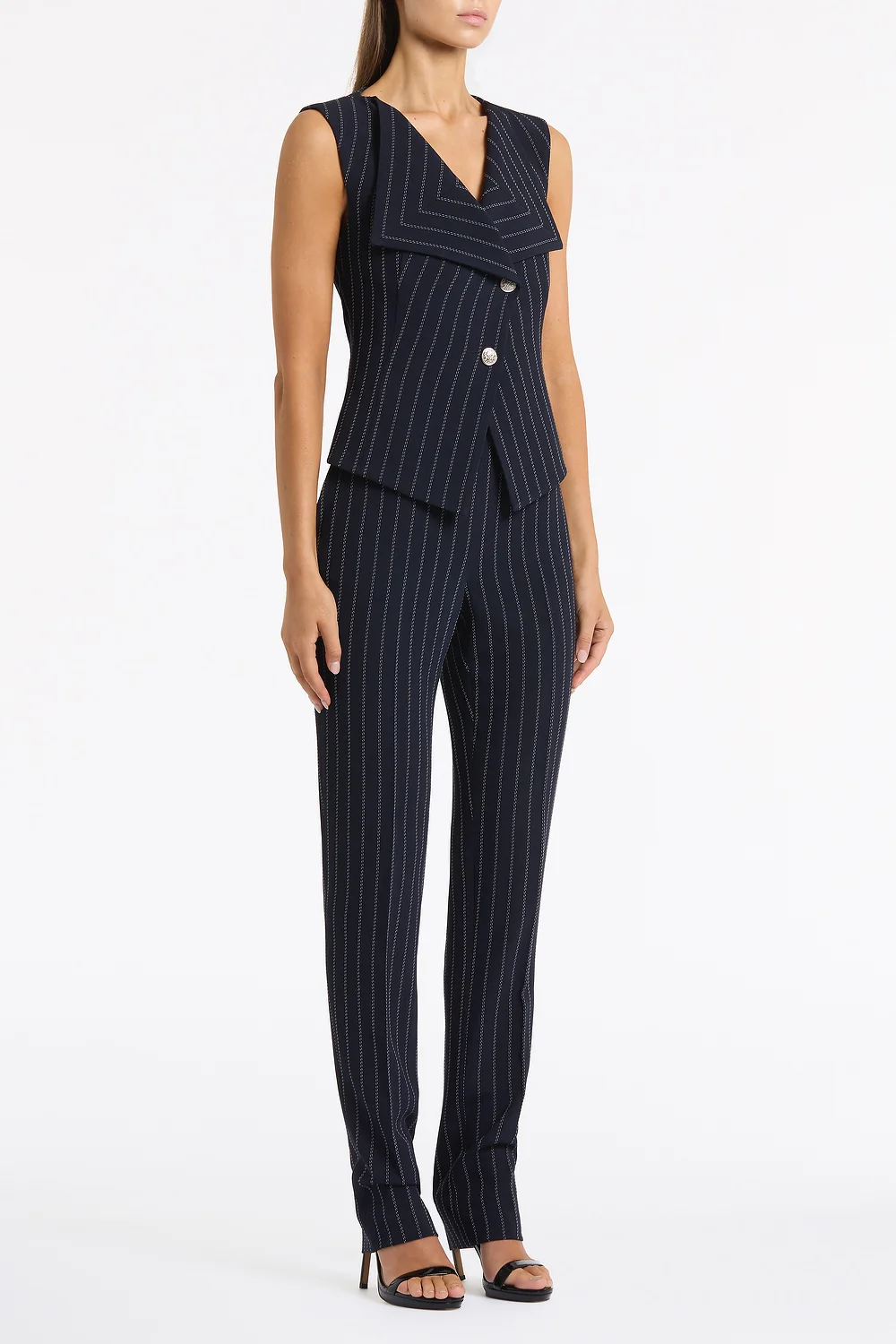NAVY PINSTRIPE DOUBLE BREASTED VEST - Image 2