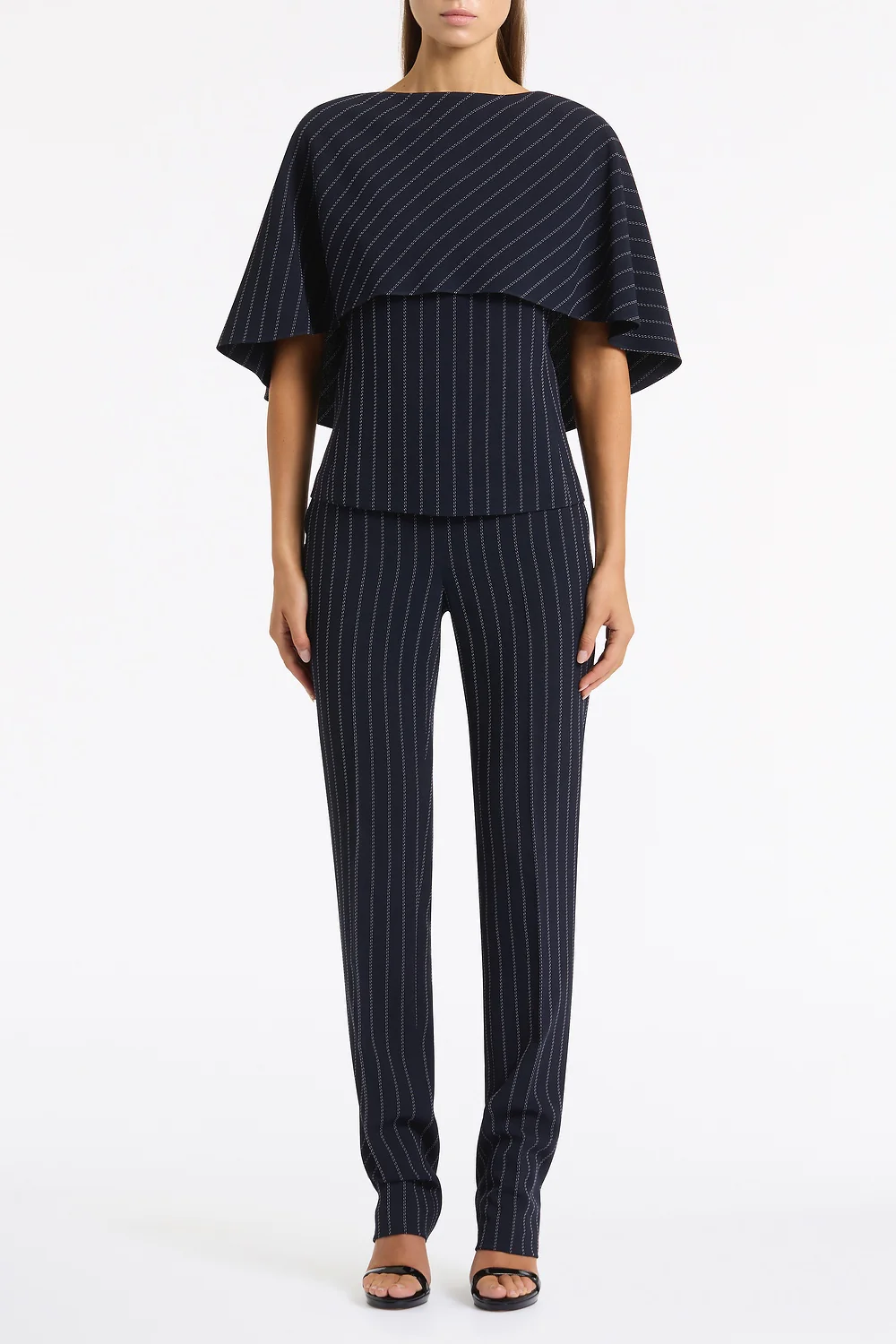 NAVY PINSTRIPE SLIM LEG PANT